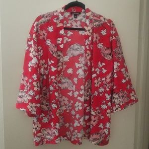 Red floral short kimono